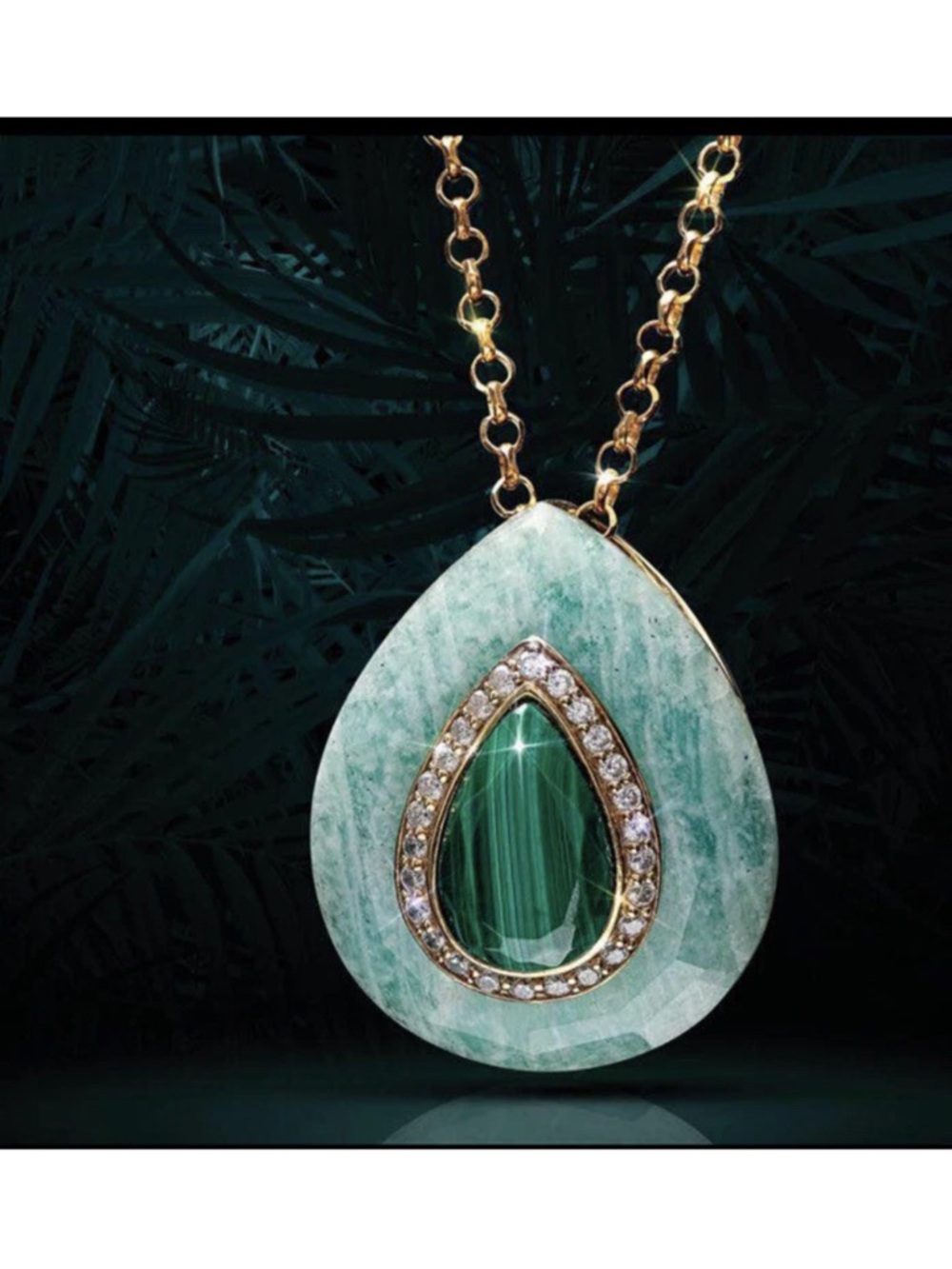 Stauer riverwalk Green Teardrop Stone Pendant Necklace with  Chain new